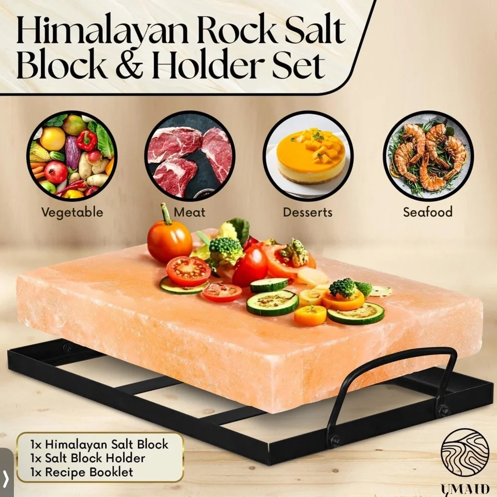 NWT UMAID Himalayan Salt Block Cooking Plate with Metal Tray